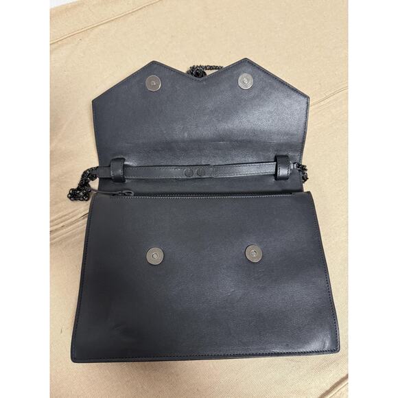 FACINE Crossbody Bag Womens Black Leather Chain Strap Envelope Made in Spain - Picture 7 of 14